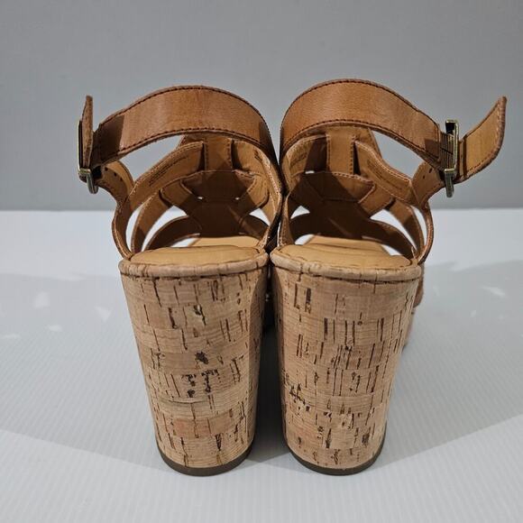 NEW Born Bernese Cage Sandal Womens 10 Brown Leather Cork Wedge Platform - Picture 9 of 14